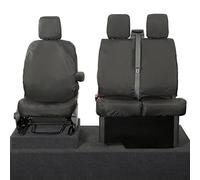 UK Custom Covers SC436BEM Tailored Heavy Duty Waterproof Front Seat Covers (Single/Single NO Pull Down Tray) Black - INCLUDES EMBROIDERY - Fits Ford Transit Custom 2013-2023