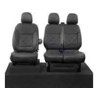 UK Custom Covers SC664BAD2 Tailored Double Diamond Bentley Stitch Leatherette Front Seat Covers (Split Passenger Base, NO Folding Middle Seat) Black - To Fit Vauxhall Vivaro Crew Cab 2014-2019