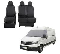 UK Custom Covers SW516GREY-SC308B Tailored Front Seat Covers (WITH Folding Middle Seat) Black & Front Windscreen Wrap Cover Black - To Fit VW Crafter 2017 Onwards