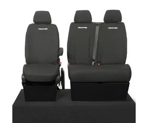 UK Custom Covers Tailored Front Seat Covers Intended For VW Crafter (2010-2017) with Embroidery - Black SC132BAD18EM