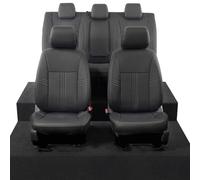 UK Custom Covers To Fit Ford Ranger Wildtrak (2016-2023) Tailored Leatherette Front & Rear Seat Covers White Block Stitch Black SC1148B-1149B