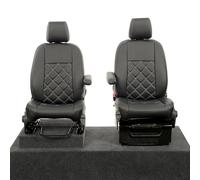 UK Custom Covers To Fit Ford Transit Van (2013-2023) Tailored Leatherette Front Seat Covers Black SC887BAD37