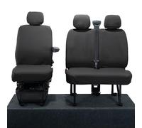 UK Custom Covers To Fit Nissan Interstar (2022-2024) Tailored Heavy Duty Waterproof Front Seat Covers (NO Split Passenger Base NO Folding Middle Seat) Black - SC668BAD2