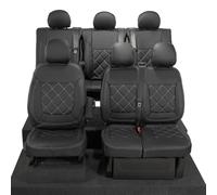 UK Custom Covers To Fit Renault Traffic Crew Cab (2014 On) Leatherette Seat Covers (Single/Double WITHOUT Folding Middle Seat but WITH Split Front Passenger Base/Rear 3 Seats) Black - SC1027B-1028BAD5