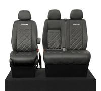 UK Custom Covers To Fit VW Crafter (2006-2017) Tailored Leatherette Front Seat Covers with 'Crafter' Embroidery (Single/Double WITH Pull Down Tray) Black - SC834B