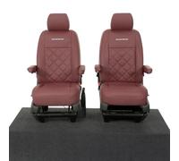 UK Custom Covers To Fit VW Transporter T5/T5.1 (2003-2015) Tailored Leatherette Front Seat Covers with 'Transporter' Embroidery (Single/Single WITH Armrests) Red - SC965RAD13