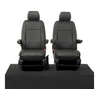 UK Custom Covers To Fit VW Transporter T5/T5.1 Sportline Shuttle (2003-2015) Tailored Leatherette Front Seat Covers White Stitch (Single/Single) Black SC1166BAD3