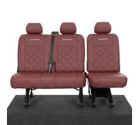 UK Custom Covers To Fit VW Transporter T6/T6.1 (2015 Onwards) Tailored Leatherette Rear Seat Covers with 'Transporter' Embroidery (Single/Double 2nd Row) Red - SC966RAD13