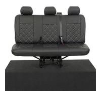 UK Custom Covers To Fit VW Transporter T6/T6.1 Sportline Shuttle (2015 Onwards) Tailored Leatherette 3rd Row Bench Seat Covers Double Bentley Stitch Black SC1165BAD18