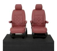 Uk Custom Covers Vw T5/t6 2003-2015 Red Front Leatherette Seat Covers - 2 Seats, Double Diamond Bentley Stitch, Armrests