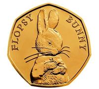 UK-Delightech 24K carat Gold Plated 2018 Unblemished Brilliant Uncirculated Flopsy Bunny 50p Fifty Pence Coin with Capsule Holder