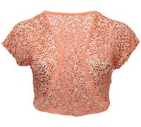 UK Dispatch Coral Orange Sequin Lace Bolero Shrug Party Open Front Top Cover Womens Plus,22