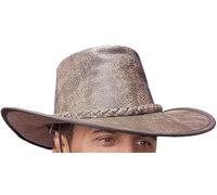 UK Dispatch Crushable Real Leather Beige Tan Brown Outback Bush Hat Chin Strap Cowboy Girl,XL,Brown