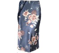 UK Dispatch Dressy Stunning Satin Look Straight Pencil Skirt Elastic Waist Length 33",18,Blue Floral