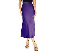 UK Dispatch Dressy Stunning Satin Look Straight Pencil Skirt Elastic Waist Length 33",22,Purple