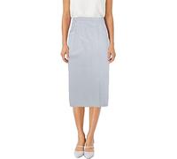 UK Dispatch Ladies Pull On Pencil Skirt Midi 29 Inch Long Back Elastic Pleat Button Detail,14,Grey