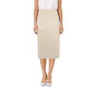 UK Dispatch Ladies Pull On Pencil Skirt Midi 29 Inch Long Back Elastic Pleat Button Detail,24,Beige
