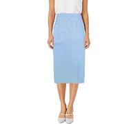 UK Dispatch Ladies Pull On Pencil Skirt Midi 29 Inch Long Back Elastic Pleat Button Detail,26,Blue