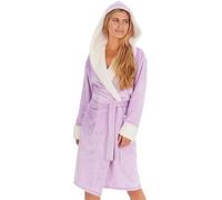 UK Dispatch Soft Warm Borg Fleece Lined Shimmer Fleece Dressing Gown Hood Bath Robe Ladies,L,Lilac