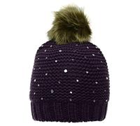 UK Dispatch Warm Fleece Lined Knit Hat Diamante Beanie Bobble Ski Cap Faux Raccoon Fur Pom,Purple