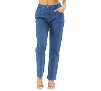 UK Dispatch Womens Side Elastic Waist Jeans Straight Leg Regular Fit 31" Leg Tall Ladies