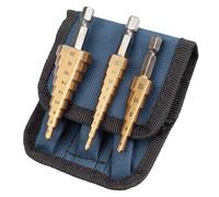 UK Drills HSS Step Drill Bits Set Titanium Coated 3pc 3-20mm for Drilling on Hard Metal, Stainless Steel, Cast Iron