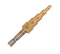 UK Drills HSS Step Drill Bit 4-12mm, 5 Steps (4, 6, 8, 10, 12mm), Titanium Coated, Hex Shank, Lots of Hole Sizes from One Bit, for Sheet Metal and Thin Materials