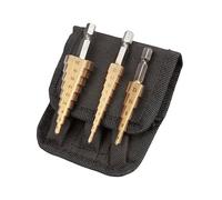 UK Drills HSS Step Drill Set 3pc, 3-20mm, Titanium Coated, Hex Shank, 3-12mm, 4-12mm and 4-20mm Bits in a Pouch, for Sheet Metal and Thin Materials