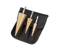 UK Drills HSS Step Drill Set 3pc, 4-32mm, Titanium Coated, Hex Shank, 4-12mm, 4-20mm and 4-32mm Bits in a Pouch, for Sheet Metal and Thin Materials