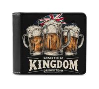 UK Drinking Team Party British Beer Fest Men's Leather Wallet Bifold Purse Card Holder Slim Money Clip Single-Sided Print