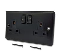 UK Electrical Accessories Matt Black Decorative Wall Outlets & Sockets (Double DP Socket)