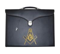 UK EMPIRE GROUP Masonic Apron & Chain Collar Case Leather Master Mason (Printed) MM, Provincial Size - Freemason Carrying Bags (Gold)