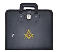 UK EMPIRE GROUP Masonic Master Mason Apron Case Black Imitation Leather, Hand Embroidered Emblem | Art Portfolio Carrying Bag