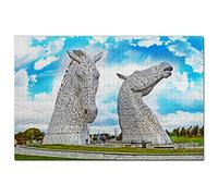 Uk England The Kelpies Falkirk Jigsaw Puzzle for Adults 1000 Piece Wooden Travel Gift Souvenir