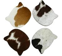 UK Fashion Decor Cowhide Coaster Set of 6 pcs Natural Cowhide Drink Coasters Hair On Coasters Leather Tea Cup Coasters Home Décor & Home Living Ideas (Cat)