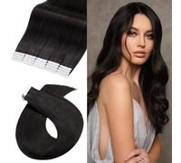 UK-Fashion-Shop Tape in Hair Extensions Human Hair Real Hair Exension Remy 20 Pieces 50g Long Straight Skin Weft Seamless (#1B Natural Black 24 Inch)