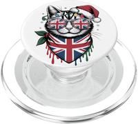 UK Flag Christmas Cat Lover Snowflake for Women British Men PopSockets PopGrip for MagSafe