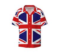 UK Flag Men's Cotton Shirt Men's Short-Sleeved Shirt Button Casual Shirt Loose Top Holiday, Uk Flag, Large
