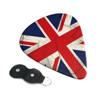 UK Flag Printed Guitar Picks, 6 Pack with Leather Keychain Pick Holder - 0.46mm, 0.71mm, 0.96mm Assorted Thickness for Acoustic Ukulele, Electric Guitar, Acoustic Guitar, Bass