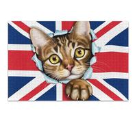 UK Flag Tabby Cat Cute Adult Puzzles Jigsaw 500 Pieces Cartoon Animal Fun Art Puzzle White Elephant Gifts Funny, 20.5x14.9 Inch