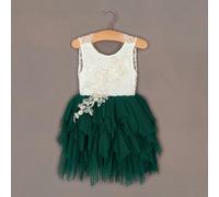 UK Flower Girl Boutique Boho Dreams Dress - Hunter Green Applique - 2/3 years