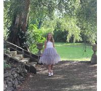 UK Flower Girl Boutique Boho Dreams Dress - Silver Grey Applique - 5/6 years