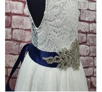 UK Flower Girl Boutique Diamante Glamour Sash - Various Colours - Navy Blue