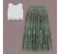 UK Flower Girl Boutique Felicity Couture - Embroidered Sage Green - 6/12 months - Sleeveless