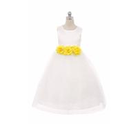 UK Flower Girl Boutique Leilani - White - Coloured Flower Option - Yellow - Age 14