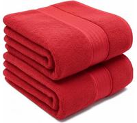 UK furniture Premium Jumbo Bath Sheets (90 x 150 cm-2 Pack) 100% Egyptian Cotton Super Absorbent Extra Large Bath Sheet Quick Dry Hotel Quality Bathroom Towel Set (Red)