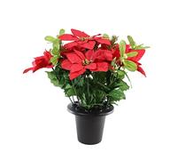 UK-Gardens Artificial Plants Grave Flower Pots - Large 28cm Tall Red and Green Poinsettia Mistletoe Spruce and Ivy Christmas Grave Flowers In A Pot Holder Arrangement To Use As A Memorial Vase