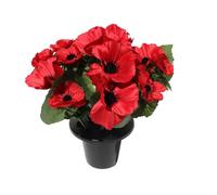 UK-Gardens Artificial Red Poppy Grave Pot 30cm - Poppy Flower Arrangement - Memorial Arrangement - Grave Pot Flower Arrangement