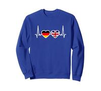 UK Germany Vintage Heartbeat Flag British German Sweatshirt, Adult Unisex, Royal Blue, Large