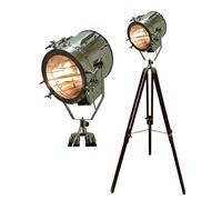 UK Gift Hollywood Theater Nautical Spotlight Floor Lamp Brown Wooden Tripod Stand